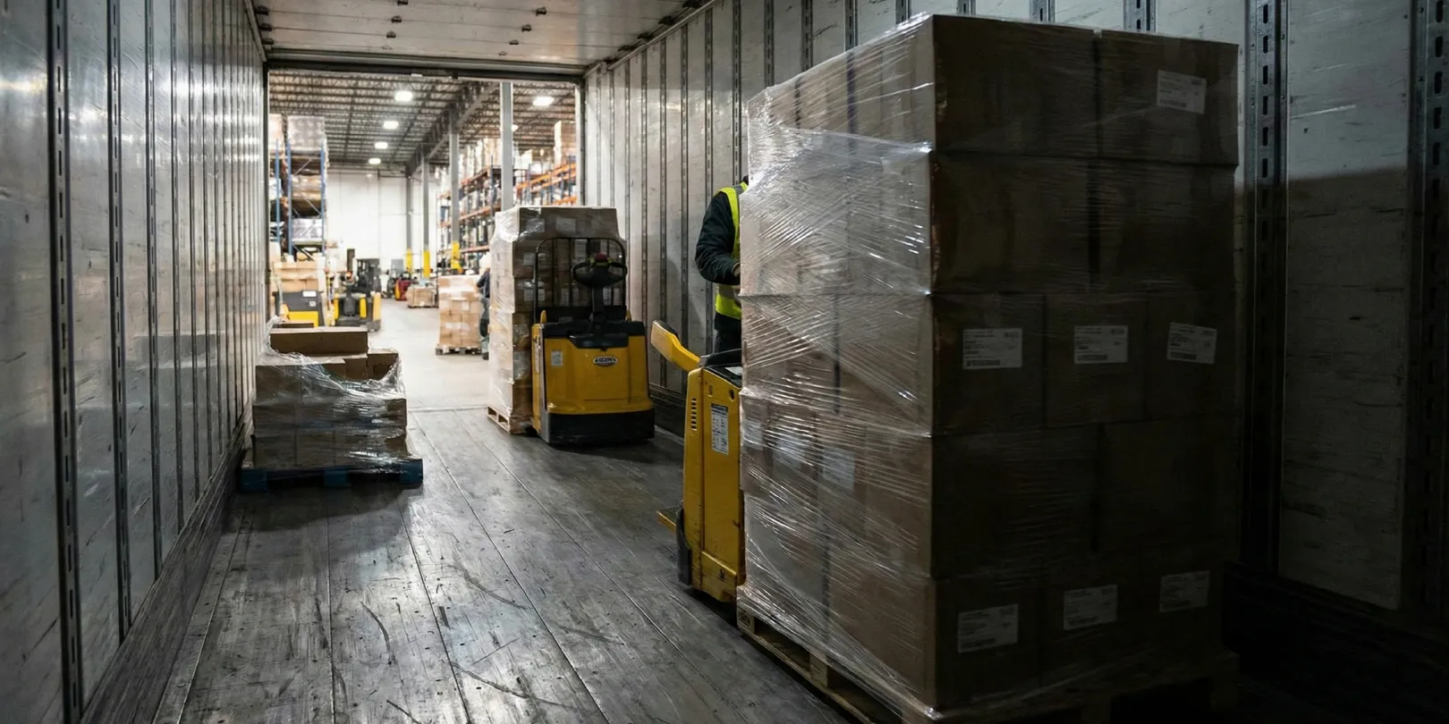 loading palletized product onto a dry van truck