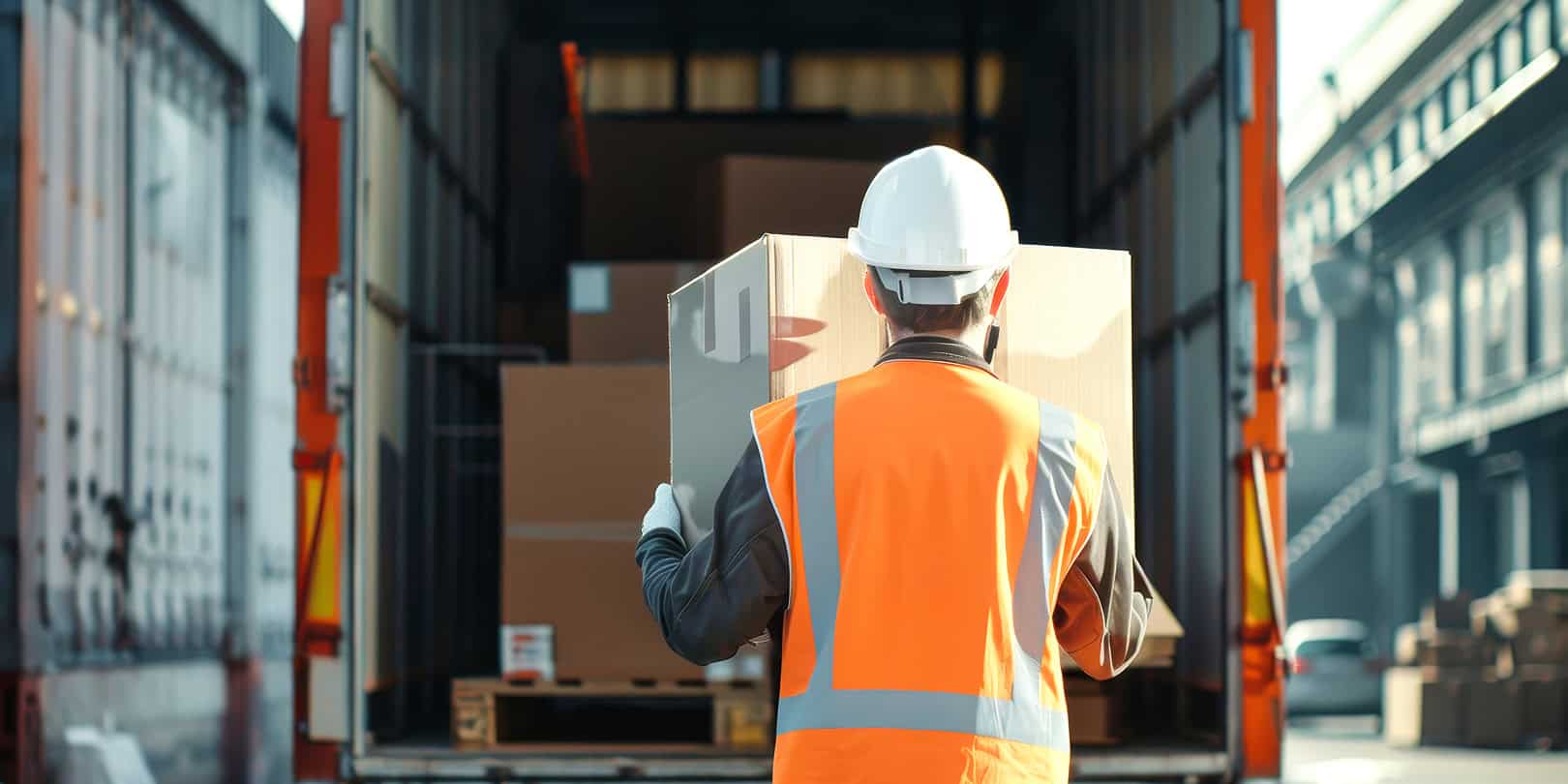person loading a box onto a straight truck