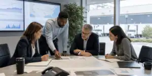 transportation managers reviewing documents