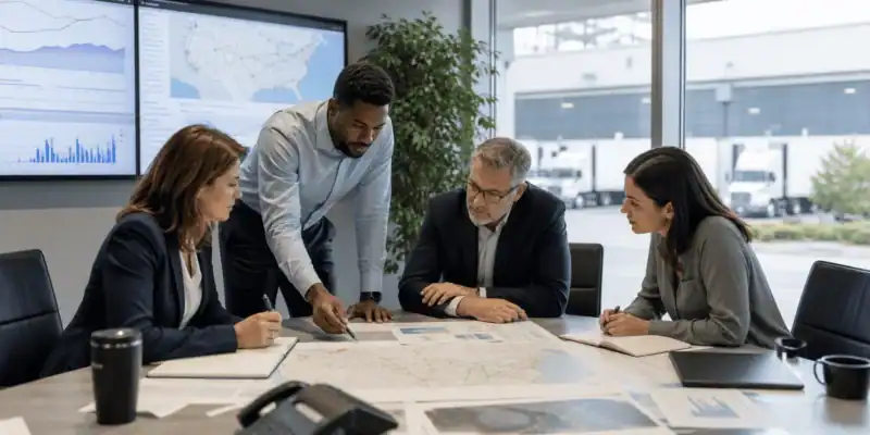 transportation managers reviewing documents