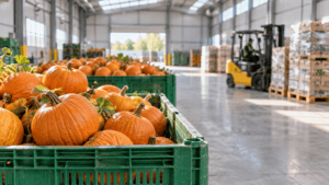 pumpkins being prepared for freight shipment